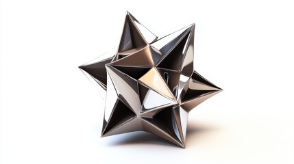 A polished metallic geometric object with reflective surfaces