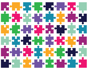 Colorful shiny puzzle, separate pieces on a white background	