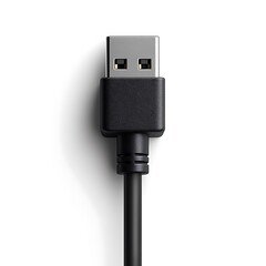 A close up image of a black USB connector cable