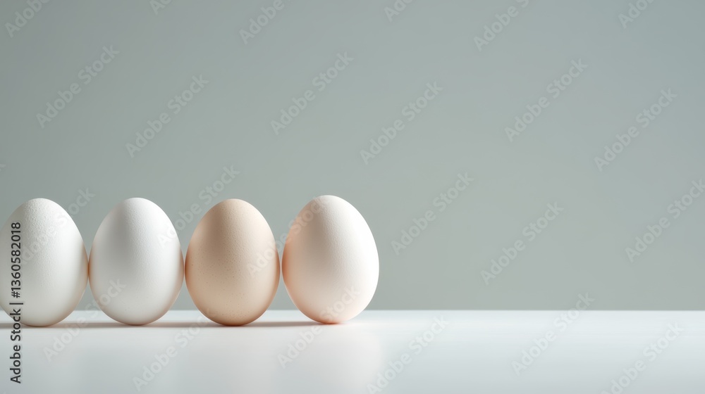 Poster four eggs in a row on a smooth surface with a neutral background showcasing their simple elegance