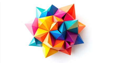 A colorful geometric and multifaceted star like art composition on white