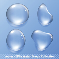 Realistic set of water drops with reflection and shadow, isolated vector (EPS) illustration on transparent background