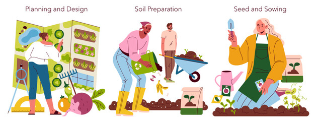 Self Sufficient Garden. Flat Vector Illustration