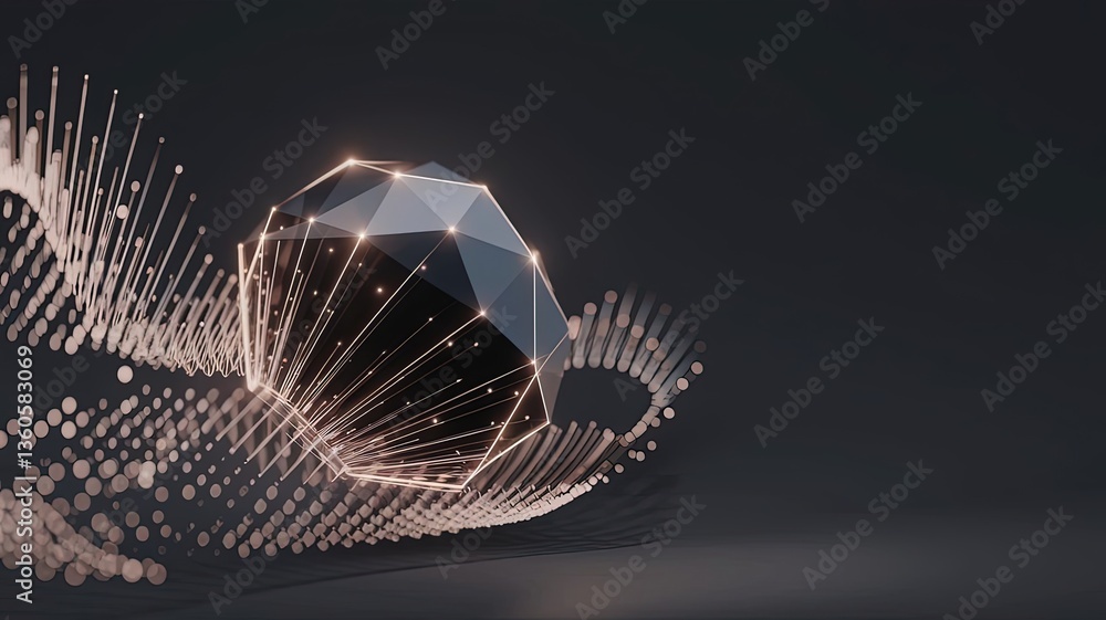 Poster geometric innovation: a stunning display of modern artistry, a low-poly sphere, pulsating with conne