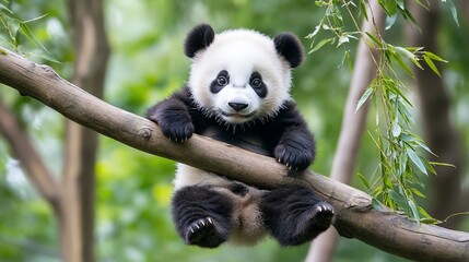 Obraz premium Adorable Baby Panda Bamboo Forest