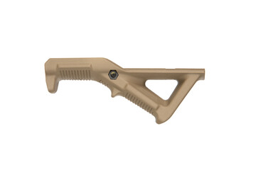 Angled foregrip in tan, offering a lightweight and user-friendly design for firearms.