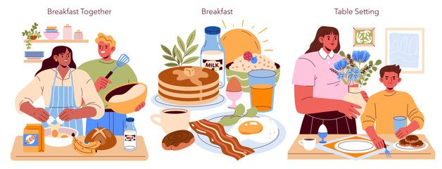 Family Breakfast. Flat Vector Illustration