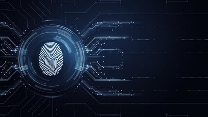 Fototapeta premium Digital Fingerprint Security: An elegant digital fingerprint is encased within a futuristic, neon-lit circuit board.