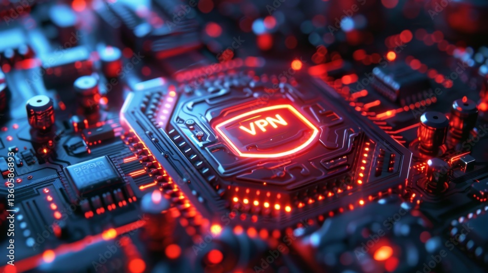 Aufkleber online security through ai-enhanced vpn technology on a circuit board with glowing elements