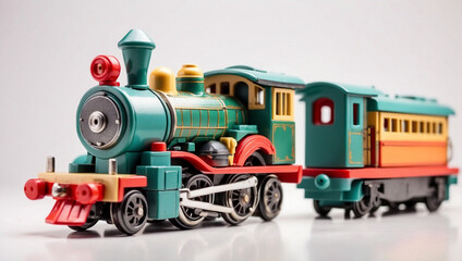 Fototapeta premium Charming Toy Train Isolated on a White Background for Playful Decor