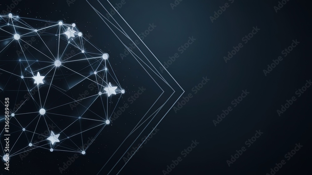 Poster digital starfield nexus: a luminous, abstract constellation of stars and interconnected lines on a d