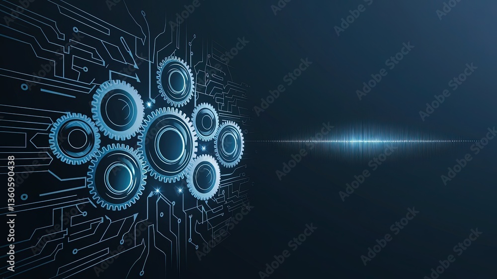Poster technological gears: a collection of intricately designed gears interlocks, symbolizing technology, 
