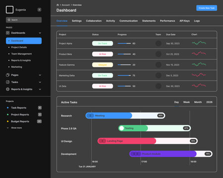 Project Management Dashboard Web App, Task Management Platform, Workflow Tracking System, Team Collaboration Tool, Productivity Monitoring App, Project Planning Interface, Work Progress Tracker