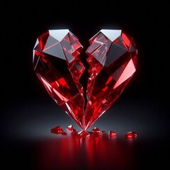 Un cœur brisé en fragments de verre, la rupture douloureuse, le chagrin et la tristesse d'un amour perdu