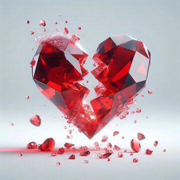 Un c&oelig;ur bris&eacute; en fragments de verre, la rupture douloureuse, le chagrin et la tristesse d'un amour perdu