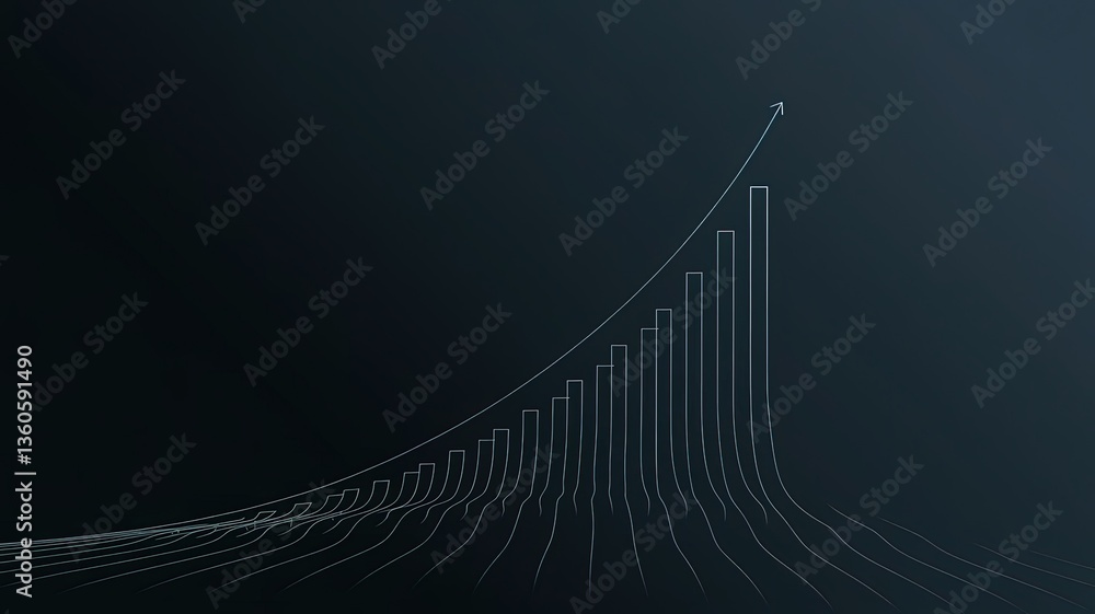 Poster ascending analytics: a modern visual interpretation of the concept of growth. with an ascending bar 