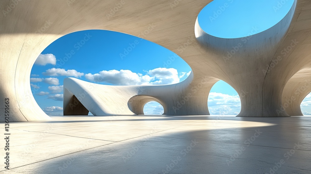 Poster abstract modern architecture design concrete structure building interior skylight open space dayligh