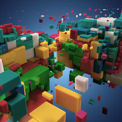 Obraz premium Vibrant Floating Blocks: A 3D Explosion of Color and Motion