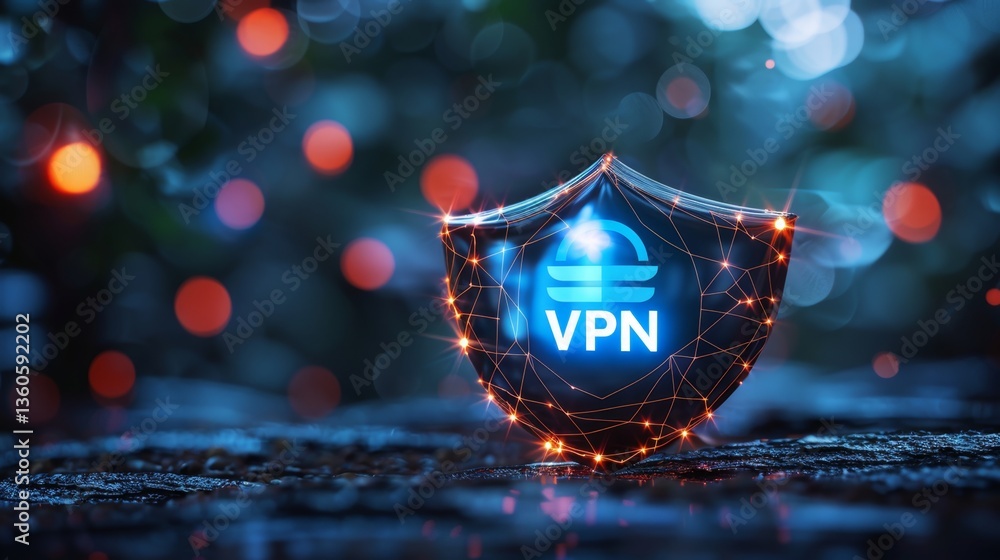 Aufkleber enhancing online security with a shield symbol representing vpn technology in a digital environment