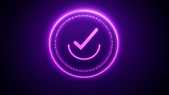 A glowing neon light circle with a check mark displayed