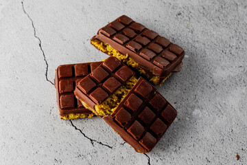 Dubai chocolate bar with pistachio paste and kadaif dough