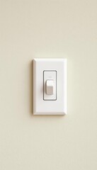 Simple white light switch mounted on a textured painted wall, detail, close up