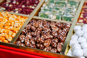 Assorted traditional Turkish sweets  delights and dragee,energy balls and filled dry fruits.