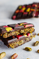 Dubai chocolate bar with pistachio paste and kadaif dough