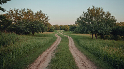 Fototapeta premium Winding Dirt Road Through Lush Green Landscape