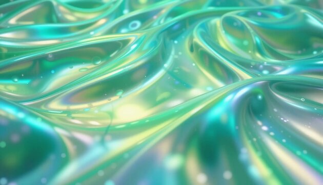 Fond holographique lumineux vert clair pastel, texture iridescente.