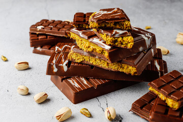 Dubai chocolate bar with pistachio paste and kadaif dough
