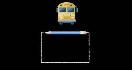 School bus and pencil forming square, symbolizing education and learning © vectorfusionart