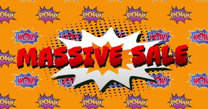Comic-style graphic showcasing Massive Sale with vibrant pop art elements