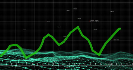 Digital graph displaying fluctuating data trends on futuristic interface screen
