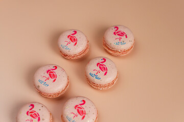 Colorful french dessert macarons with fresh fruits and nuts.