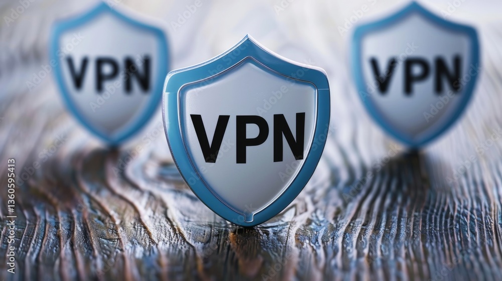 Poster digital shields representing online security and privacy through vpn technology in a modern context