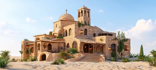 Fototapeta premium A desert monastery with sandstone architecture