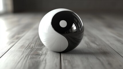 Yin Yang Sphere on Wooden Floor
