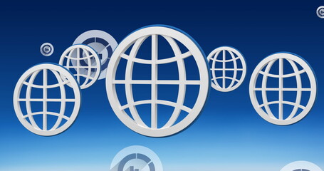 Image of globe icons and statistics on blue background