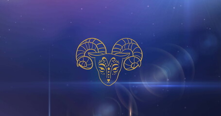 Image of aries star sign symbol over glowing stars