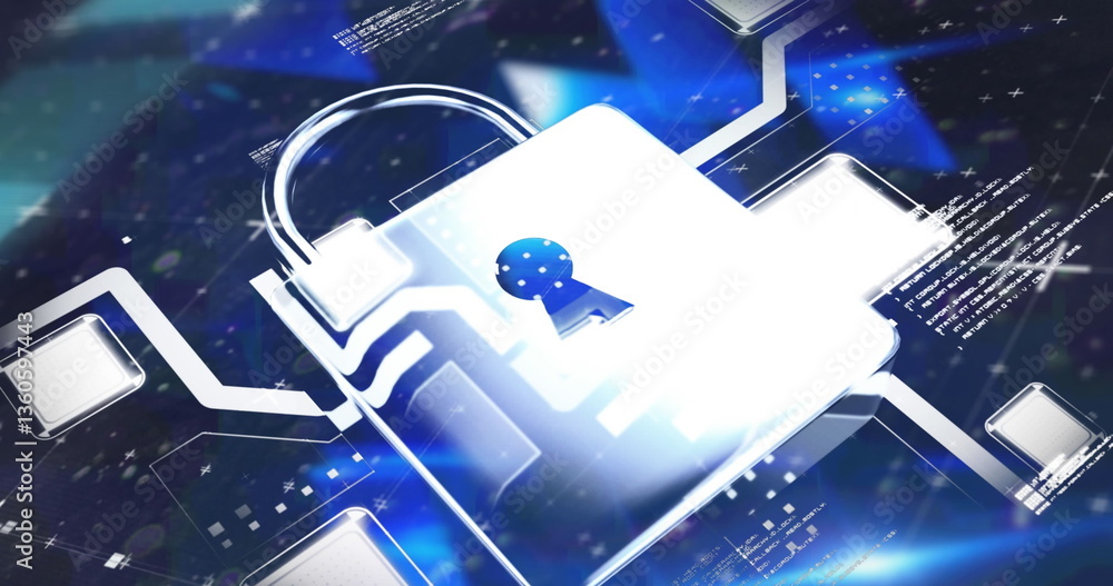 Poster image of online security padlock with data processing in background