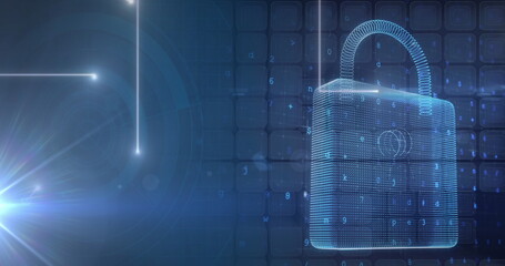 Image of online security padlock and data processing