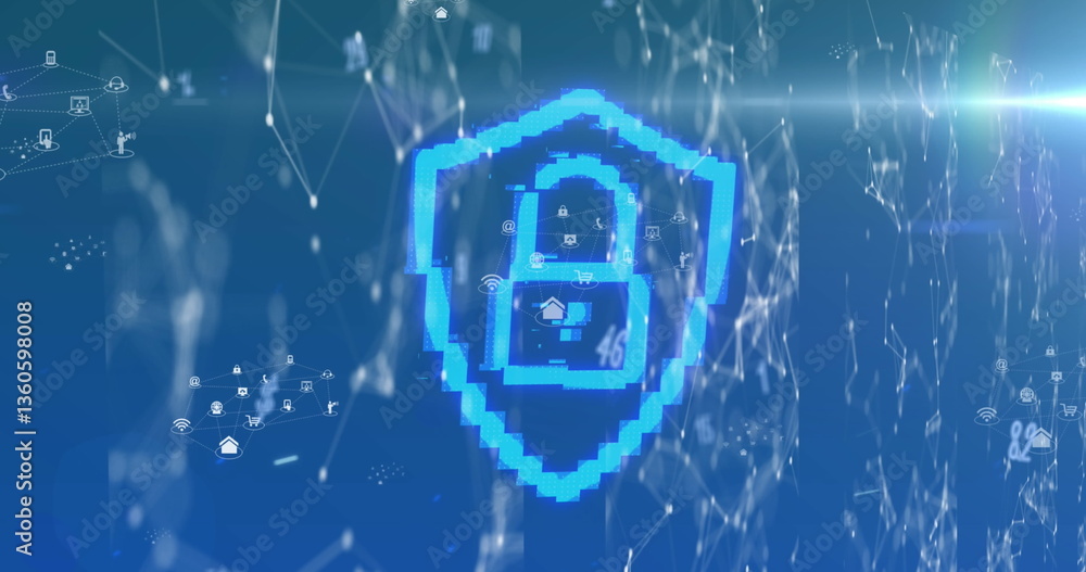 Poster image of online security padlock with networks of connections in background