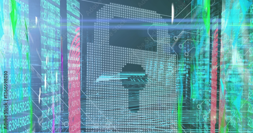 Poster image of online security padlock with data processing in background