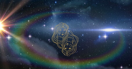 Fototapeta premium Image of gemini star sign over universe glowing stars