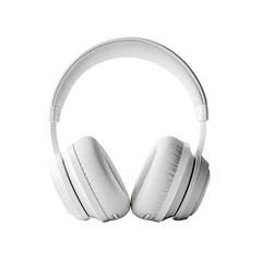 PNG White over-ear headphones with soft cushions and adjustable headband on black background
