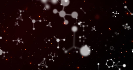 Image of molecules flying over particles in universe