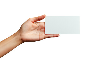 Obraz premium PNG Close-up of hand holding blank white card against black background