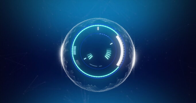 Image of scope scanning and data processing on blue background