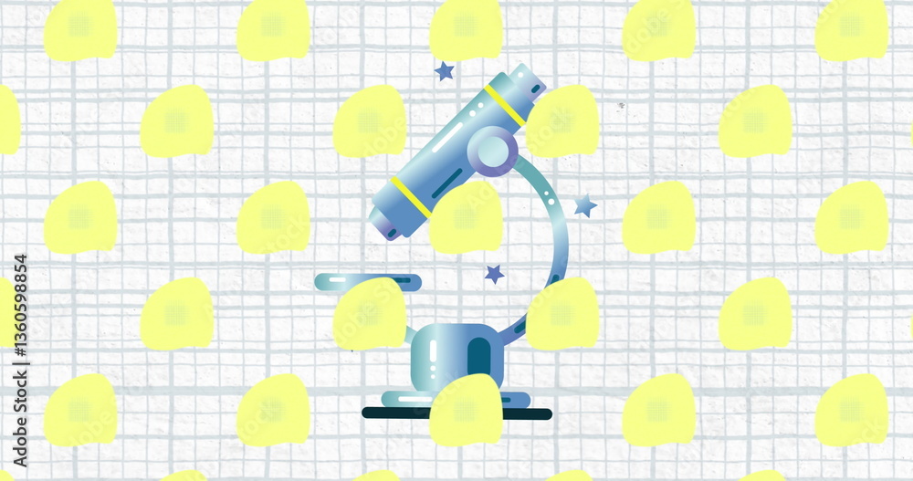 Aufkleber multiple back to school text banners floating over microscope icon against squared lined paper
